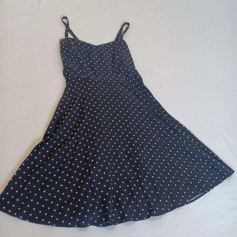 Old Navy Sz XS Black and White Polka Dot Stretch Back Dress W/Adjustable Straps
